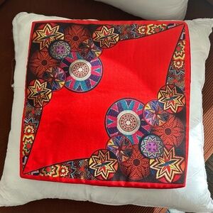 15”x15” Vibrant Red Ethiopian Pattern Decorative Pillow Cover